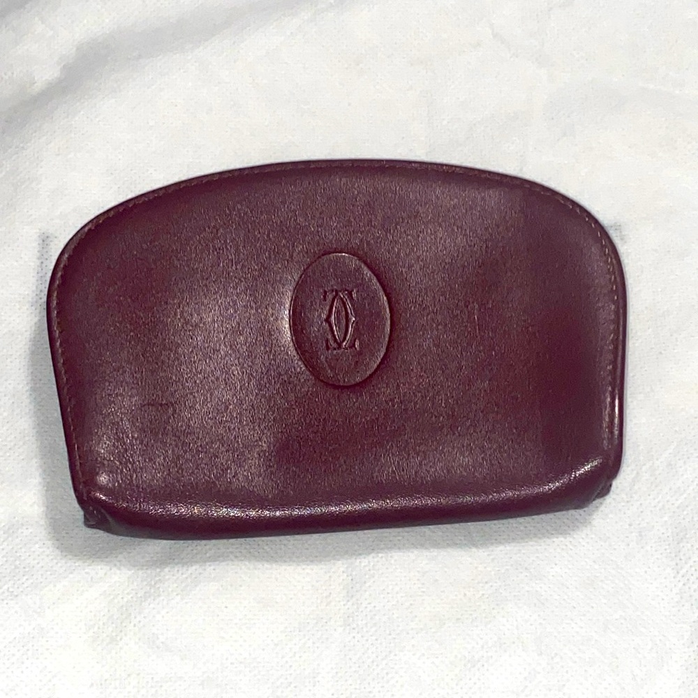 AUTHENTIC Cartier Must de Cartier Red Leather Coin Purse Bordeaux Red